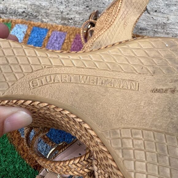 Stuart Weitzman Wedge Sandals Size 6 Tan Brown Espadrilles Braided Ankle Straps - Picture 6 of 9